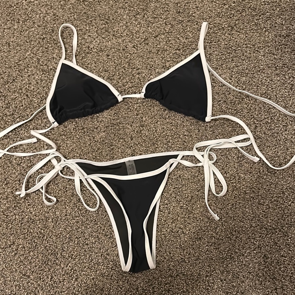 SHEIN Black and White String Bikini Minimalist Swimwear